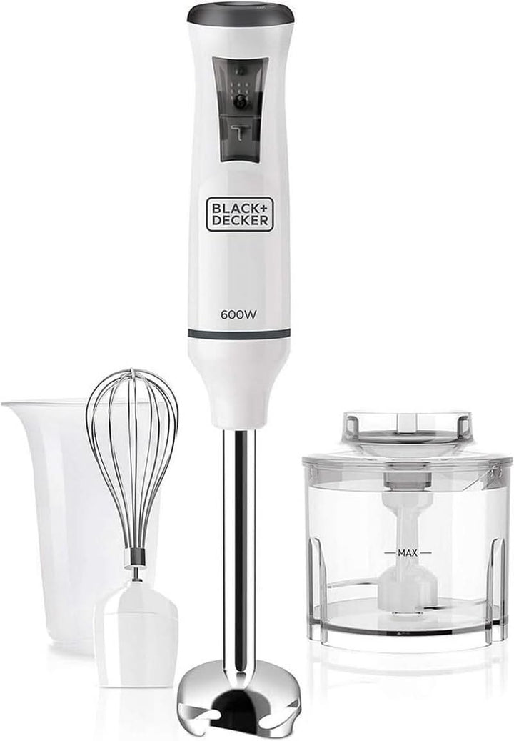 BLACK+DECKER Stabmixer | BXHBA1500E | 1500 Watt | 20 Geschwindigkeiten | Turbo | Edelstahl | Spritzschutz | Inklusive Pürieraufsatz, Schneebesen, Zerkleinerer Und Messbecher Bucatarie Naty Shop Single 3 Zubehörteile 600W