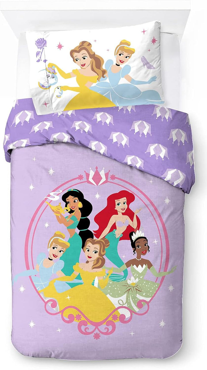 Lenjerie de pat pentru copii, unisex, printese si super eroi, 100% bumbac Lenjerie de pat - copii Naty Shop Violet - Prințese 135X200/50X70 (2 Piece)