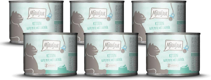 Mjamjam - Hrană umedă premium pentru pisici - Kitten Juicy Chicken cu ulei de somon, pachet de 6 (6 X 200 G), fără cereale, cu extra carne