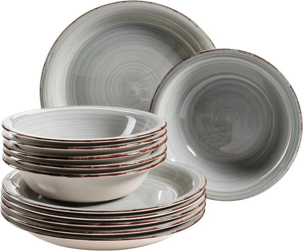 MÄSER Teller-Set Für 6 Personen Im Modernen Vintage Look, 12-Teiliges Tafelservice, Handbemalt, Blau, Steingut, Rauchblau (Bel Tempo II) Seturi vesela masa Naty Shop Default Title