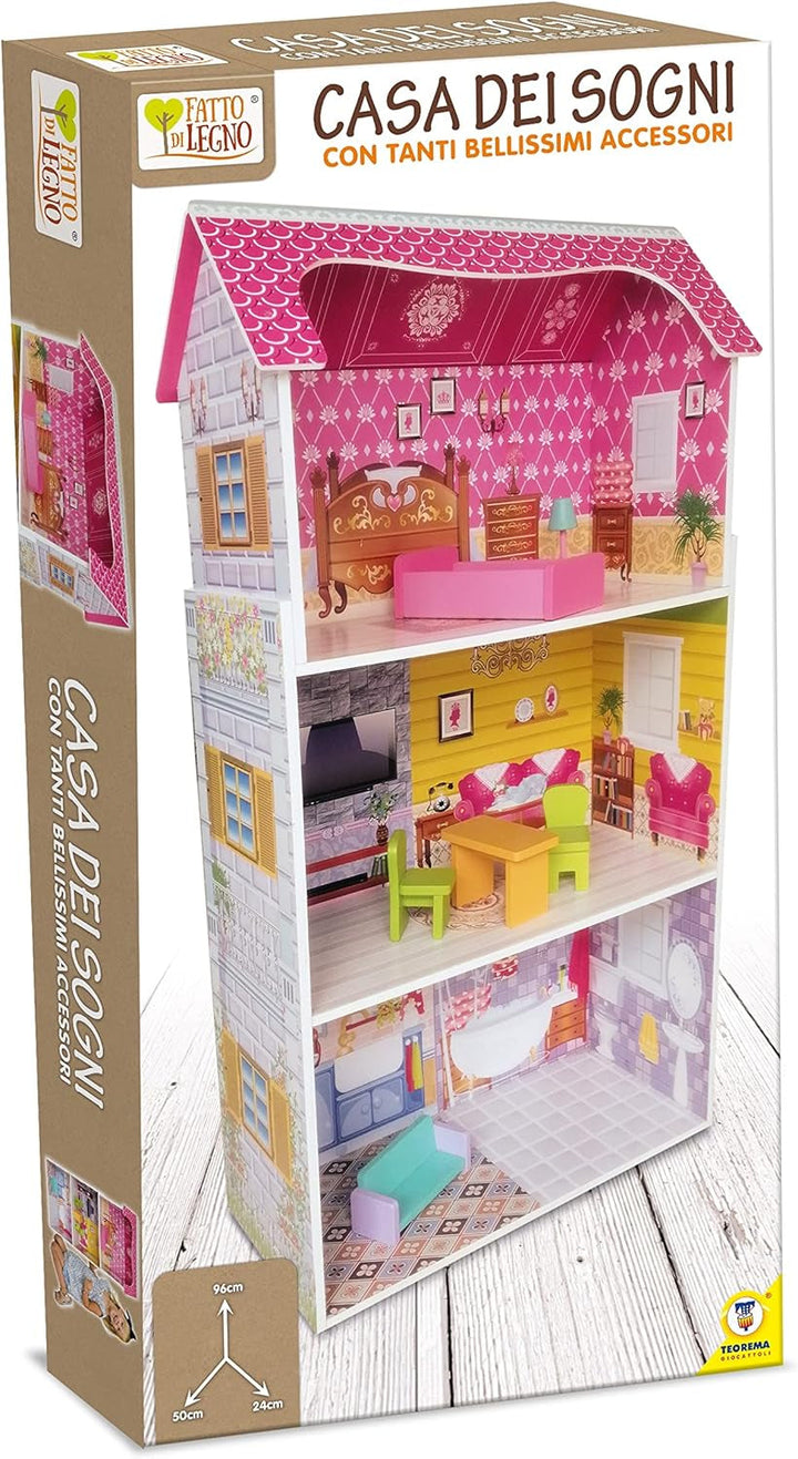 Teorema 40602 - Casă de păpuși din lemn cu 3 etaje și 5 camere, înălțime 96 cm, mobilier și decorațiuni Casute de papusi Naty Shop