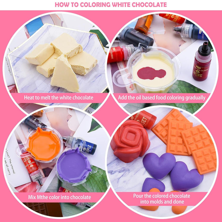 Fettlösliche Lebensmittelfarbe Für Schokolade - 10 Farben Ölbasis Lebensmittelfarben Fondant, Backen, Kuchen, Kekse - Flüssige Geschmacklos Food Coloring Für Kakaobutter, Torten, Buttercream - 6Ml Je Naty Shop