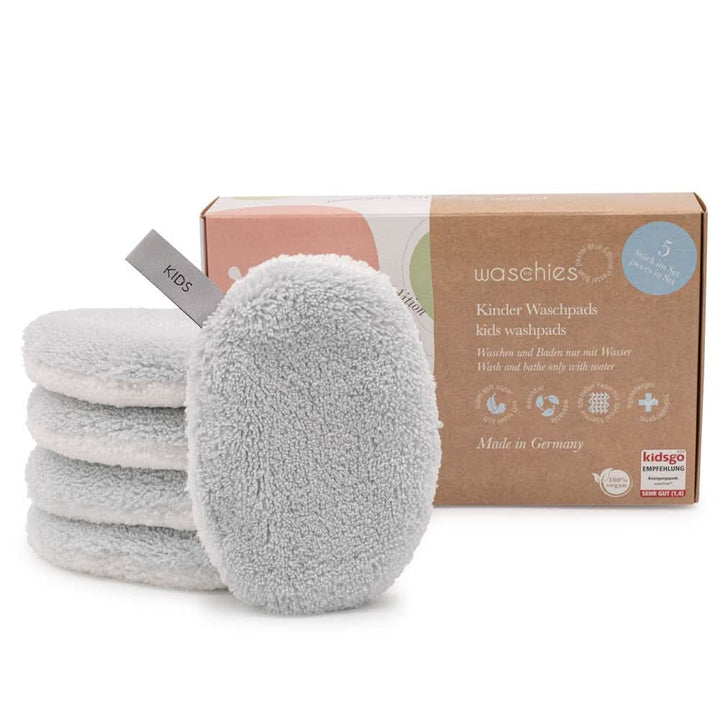 Tampoane de spălat Waschies KIDS pentru bebeluși și copii, pentru curățare numai cu apă, reutilizabile Mama si Copilul Naty Shop Albastru Pastel 5 bucati