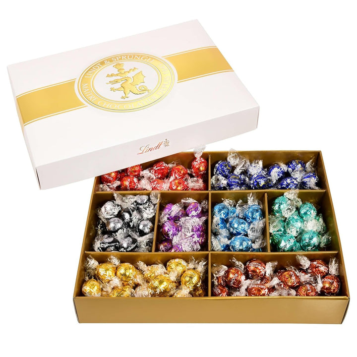 Lindt Schokolade LINDOR Und ROULETTE Mischung | 1473 G | Kugeln Mit Zartschmelzender Füllung Sowie Köstliche | 8 Sorten | Pralinengeschenk | Schokoladengeschenk | Großpackung Bomboane de Ciocolata Naty Shop Lindor Classic Box Single