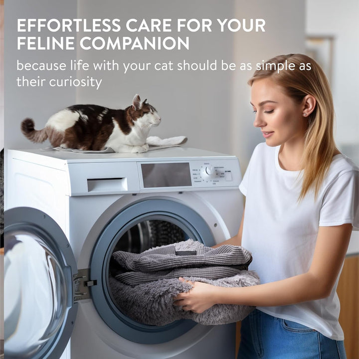 Pat pentru pisici Navaris cu pernă suplimentară - Pernă pentru câini și pisici - Pat pufos pentru câini și pisici - Coș lavabil pentru pisici - Pat pentru pisici, de asemenea, pentru câini de talie mică - Gri