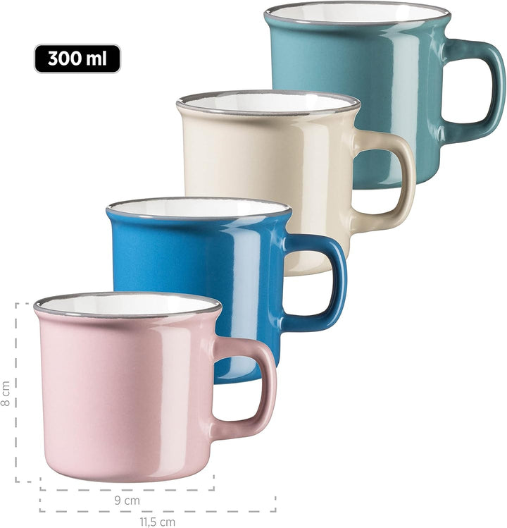 MÄSER Maila, Buntes Vintage-Geschirr-Set Aus Keramik Für 4 Personen, Modernes Geschirrset Im Retro-Look, Steinzeug, Petrol/Altrosa/Beige/Dunkelblau Seturi vesela masa Naty Shop
