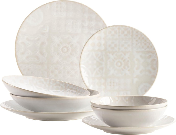 MÄSER 934063 Seria Tiles Set veselă modernă vintage pentru 2 persoane cu design maur Seturi vesela masa Naty Shop Alb Coupe-Form