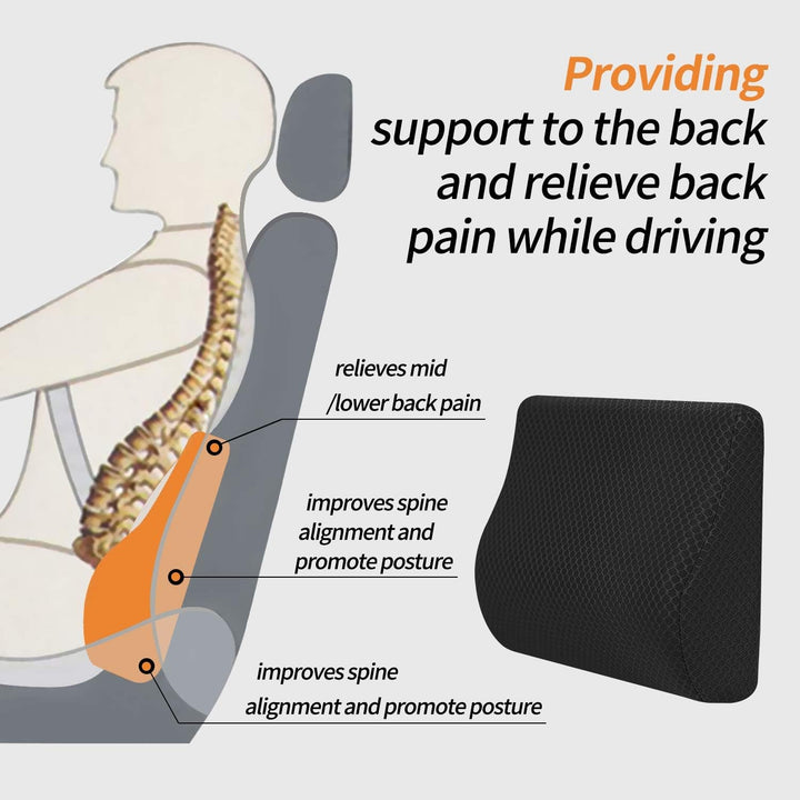 Livtribe pernă lombară auto, pernă de suport lombar din spumă de memorie, pernă ergonomică pentru spătar pentru scaune auto, scaun de birou, scaun cu rotile (negru) Perne lombare Naty Shop