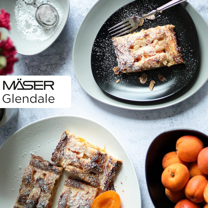 MÄSER 931730 Serie Glendale, Geschirr Set Für 4 Personen in Moderner Asymmetrischer Nierenform, 16-Teiliges Kombiservice in Seidenmattem Schwarz, Steinzeug Seturi vesela masa Naty Shop