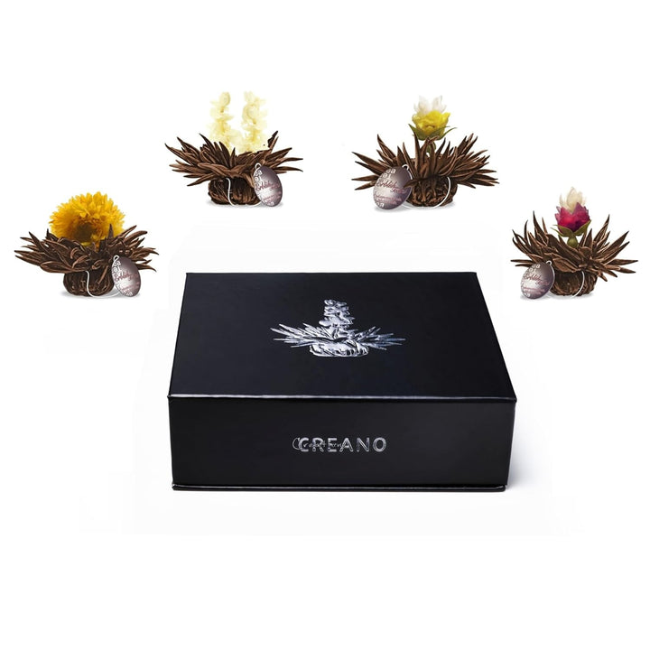 Creano 6 flori de ceai cutie cadou Ceai verde în cutie magnetică elegantă cu imprimeu argintiu - 6 sortimente diferite - cadou de Crăciun
