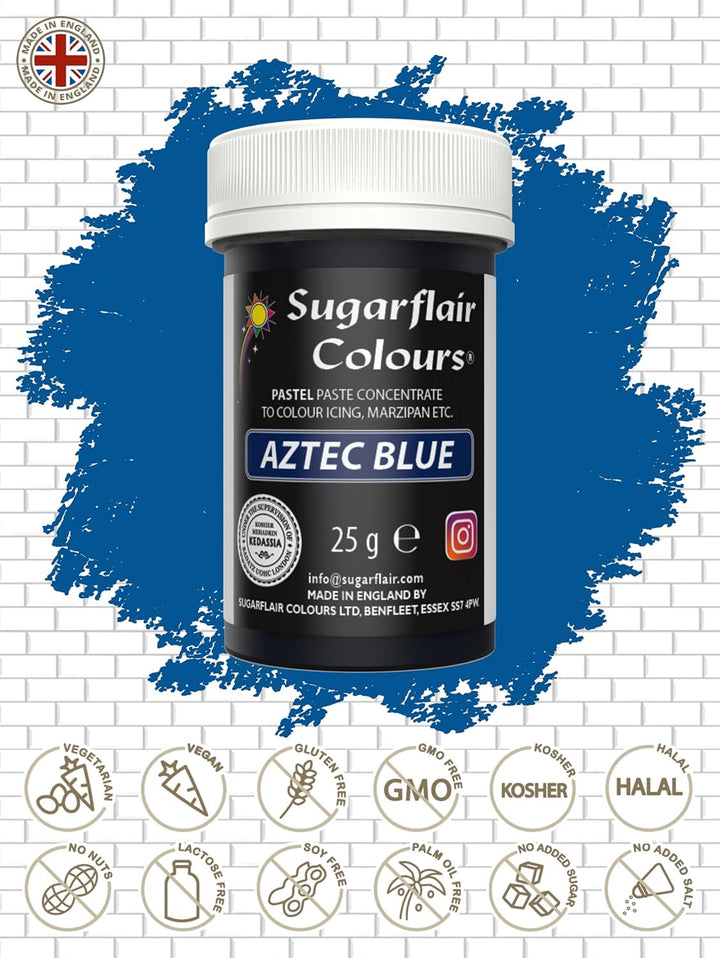 Sugarflair Lebensmittelfarbe Pasta Pastel Aztec Blue, Pasta Lebensmittel Farbe Für Fondant Und Marzipan, Spectral Concentrated Paste Colours - 25G Coloranti Alimentari Naty Shop
