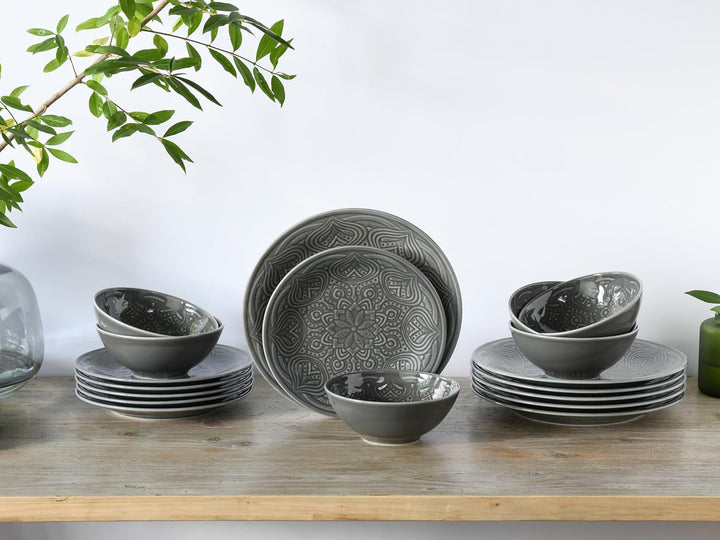 Creatable, 21627, Serie Orient Mandala, 18-Teiliges Geschirrset, Teller Set Aus Porzellan, Spülmaschinen- Und Mikrowellengeeignet, Made in Europe Seturi vesela masa Naty Shop