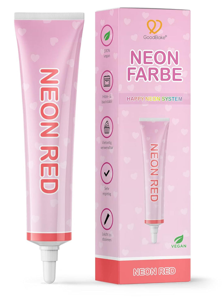 Goodbake Neonlebensmittelfarben 6 Farben Set – Intensive Lebensmittelfarbe – Lebensmittelfarbpaste – Zum Einfärben Von Torten, Fondant, Buttercreme Uvm. – 100% Vegan Naty Shop Neon Rot