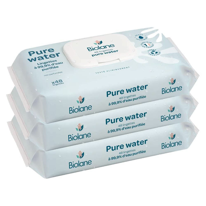 Servetele de curatare pentru bebelusi BIOLANE Apa pura - Pentru piele sensibila - De la nastere Servetele Umede Bebelusi Naty Shop Set 3 X 48 servetele