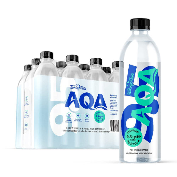 AQA Alkaline Ionized Bottled Water, 9.5 Ph, with Electrolytes and Minerals Added for Taste, 20 Fl Oz Bottle (Pack of 12) Apa USA Naty Shop 20 Fl Oz (Pack Of 12)