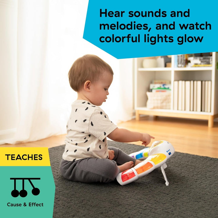 Baby Einstein, Glow & Discover Light Bar, jucărie pentru bebeluși cu lumini, melodii și zornăitor, 3 moduri: animale, culori, xilofon - 3 limbi, cub muzical pentru bebeluși și copii de 3 luni și peste Jucarii Bebe Naty Shop