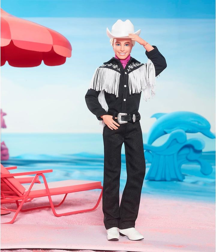 BARBIE the MOVIE Ken - Păpușă de colecție din lungmetraj cu ținută western, cămașă vintage, pălărie de cowboy, cizme albe, pentru copii de la 3 ani în sus, HRF30 Papusi Naty Shop