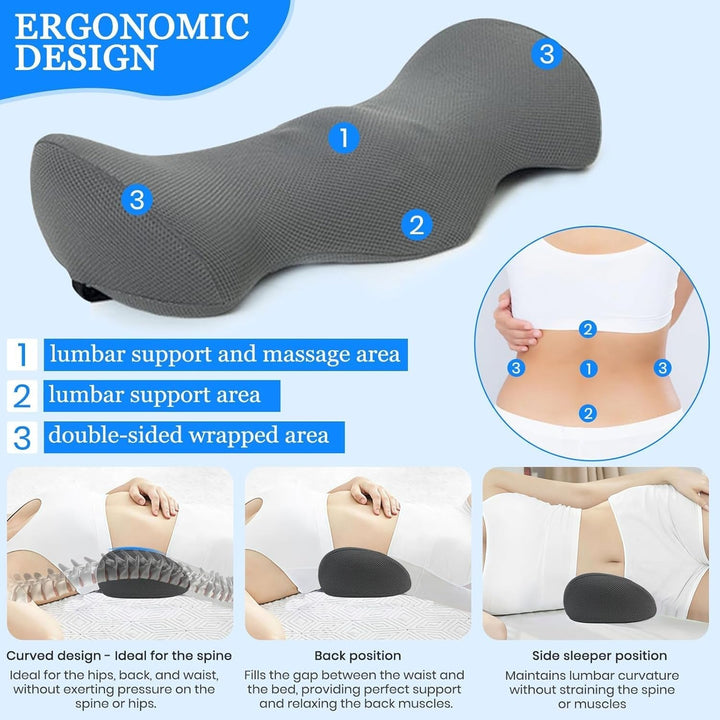 TFCIOD Pernă de susținere lombară, pernă de confort a coloanei vertebrale din spumă de memorie, pernă lombară, pernă de susținere a spatelui cu design ergonomic pentru ameliorarea durerii, pernă sciatică pentru pat, canapea, mașină (gri) Perne lombare Naty Shop