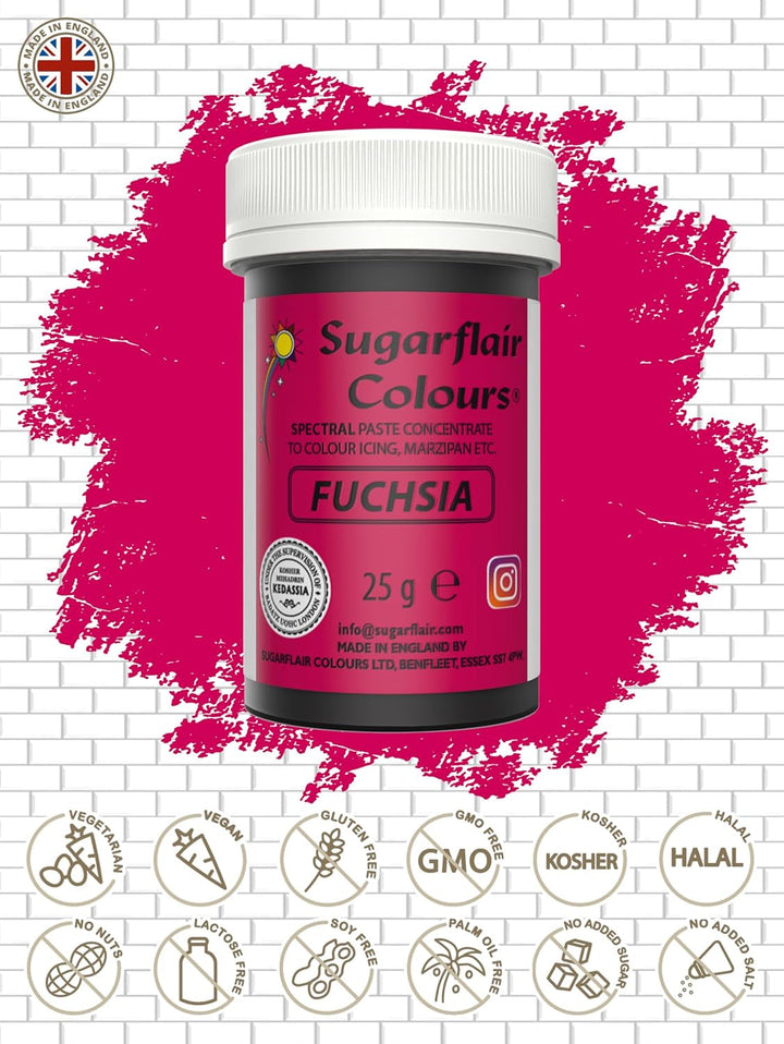 Sugarflair Spectral Fuchsia Lebensmittelfarbe Paste, Hochkonzentrierte Lebensmittelfarbe Für Buttercreme, Zuckerpaste, Royal Icing, Kuchenmischungen Und Mehr! Lebensmittelfarbstoff - 25G Coloranti Alimentari Naty Shop