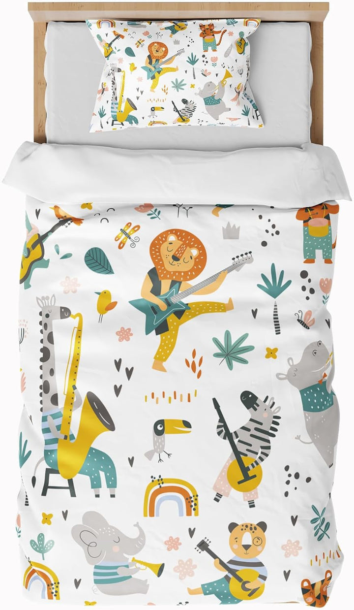 Lenjerie de pat pentru copii, baieti, diverse modele, cu fermoar, microfibre din poliester Lenjerie de pat - copii Naty Shop Animale 100X135 Cm + 40X60 Cm