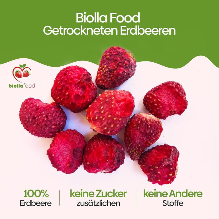 biolla food căpșuni întregi uscate, 0,5 kg, 100% naturale. Gustări sănătoase pentru copii. Ideale pentru smoothie-uri, muesli cu ovăz, ceai și terci. Durată lungă de valabilitate. VEGAN, FĂRĂ GLUTEN, ALIMENTE CRUDE Produse deshidratate Naty Shop