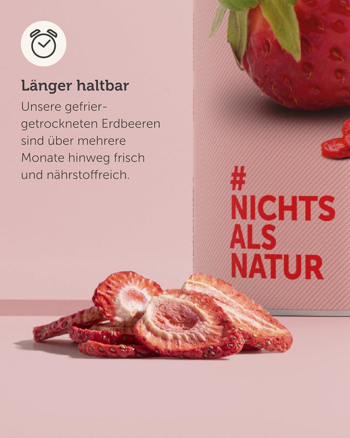 BUAH® Căpșuni liofilizate | Cipsuri cu căpșuni ca gustare sau pentru smoothie-uri | Înlocuitor ideal pentru bomboane | Vegan și fără zahăr adăugat | 96g Produse deshidratate Naty Shop
