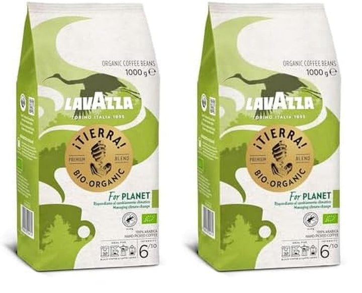 Lavazza, Tierra for Africa, 100% boabe de cafea organică, Ideal pentru espressoare, Aromă puternică și corpolentă, Intensitate 9/10, Arome de nuci, Prăjire medie Cafea Naty Shop 2 x 1 Kg Planet