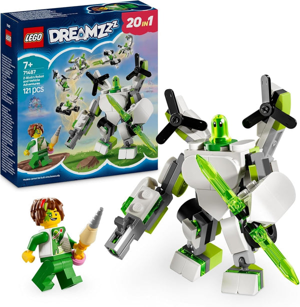 LEGO Dreamzzz Z-Blob's Robot and Vehicle Adventure, 20-in-1 Toy Mech, pentru fete și băieți, copii cu vârsta de peste 7 ani, Playset Fantasy cu Mateo Minifigure, 20 versiuni de Z-Blob 71487 Seturi de constructie Besuche den LEGO-Store Titlu implicit
