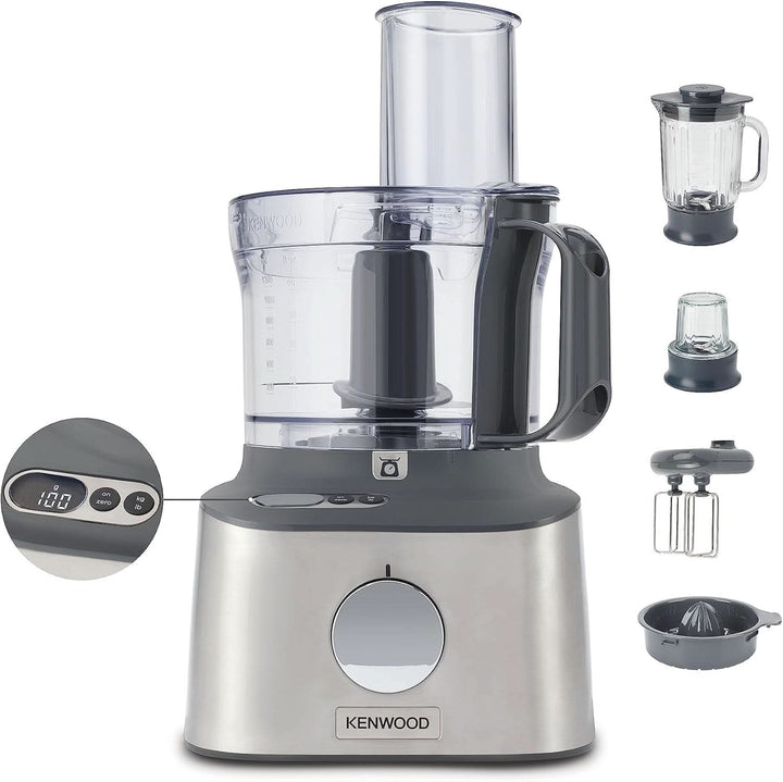 Robot de bucătărie compact Kenwood Multipro Compact+ FDM315SS, lamă din oțel inoxidabil Mama si Copilul Naty Shop Creme Argintiu Pachet cu accesorii XL