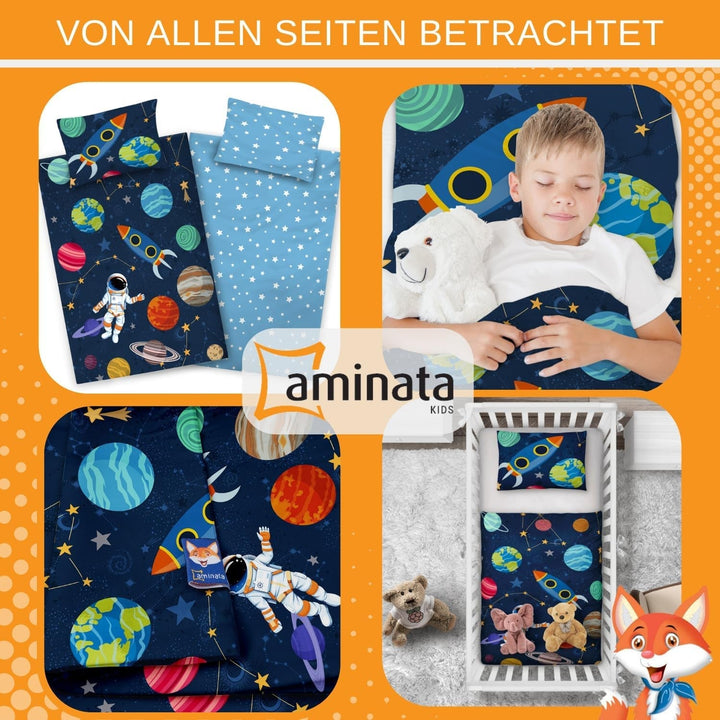 Aminata Kids lenjerie de pat copii, spațiu cosmic, bumbac Lenjerie de pat - copii Naty Shop