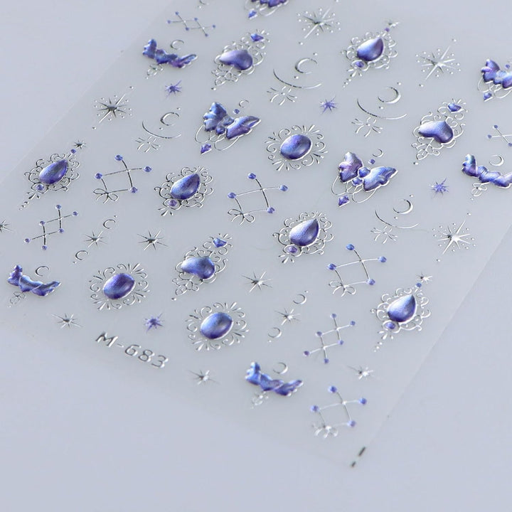JMEOWIO 3D Nagelsticker Blauer Nail Art Sticker Selbstklebend Nagelaufkleber 5D Stereoskopisch Mondstern Dekoration Nageldesign Zubehör 1 Blatt