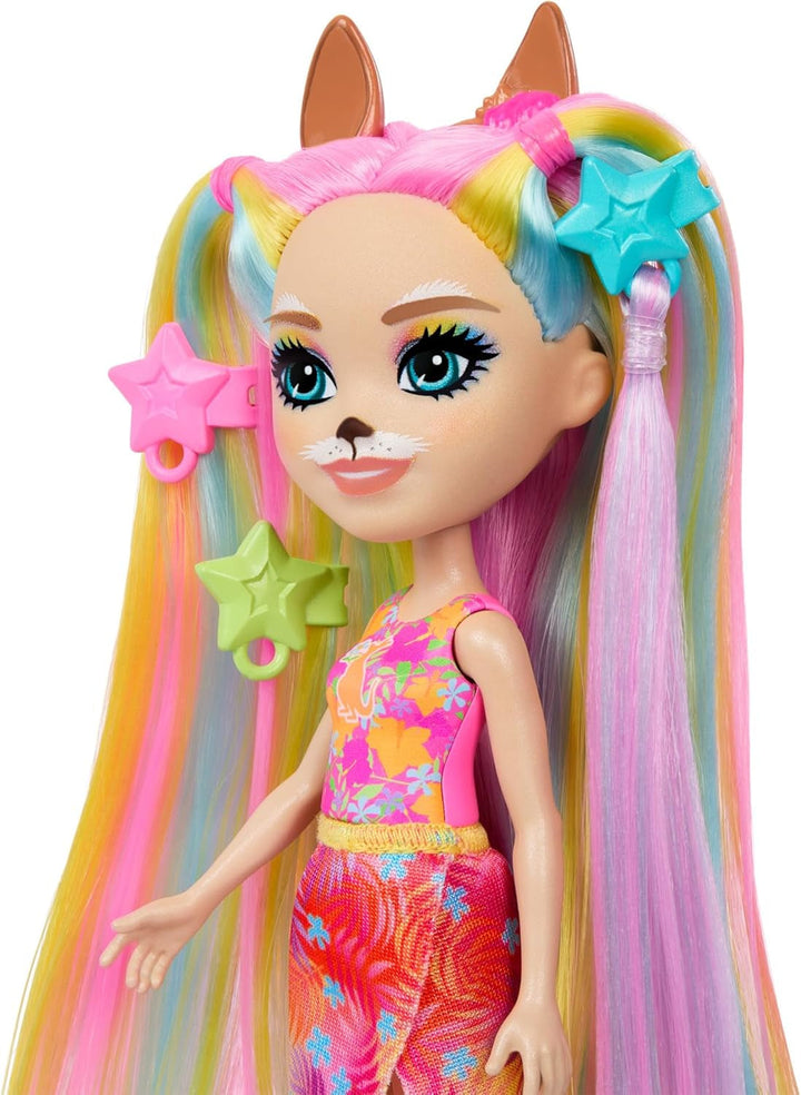 Păpuși Enchantimals, păpușă cu păr Sunshine Beach Deluxe și prieten animal, păpușă mică cu fustă detașabilă și accesorii, cadouri pentru copii, HTJ70 Papusi Naty Shop