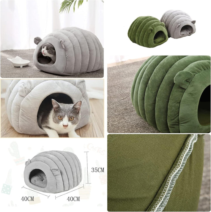 Peșteră pentru pisici de interior, căsuțe și cupole, cuib cald pentru animale de companie, pat pentru pisici, cu pernă detașabilă, pat pentru pisici, casă de iarnă, caldă, pentru pisici, 40 x 40 x 35 cm (verde)