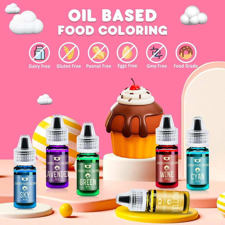 Fettlösliche Lebensmittelfarbe Für Schokolade - 10 Farben Ölbasis Lebensmittelfarben Fondant, Backen, Kuchen, Kekse - Flüssige Geschmacklos Food Coloring Für Kakaobutter, Torten, Buttercream - 6Ml Je Naty Shop