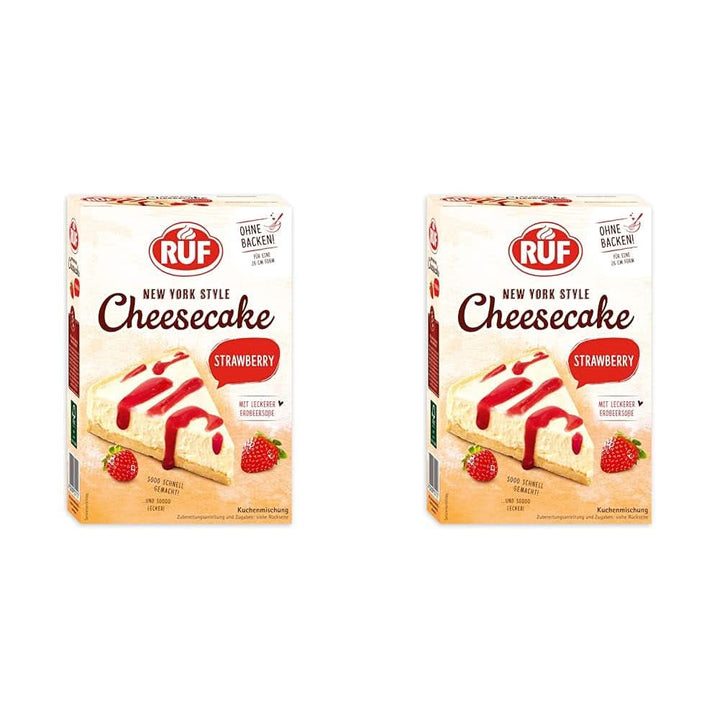RUF New York Cheesecake Strawberry No Bake, Cheesecake american original cu sos de căpșuni, 360 grame Bucatarie Naty Shop 2 x 360 grame Strawberry Cheesecake