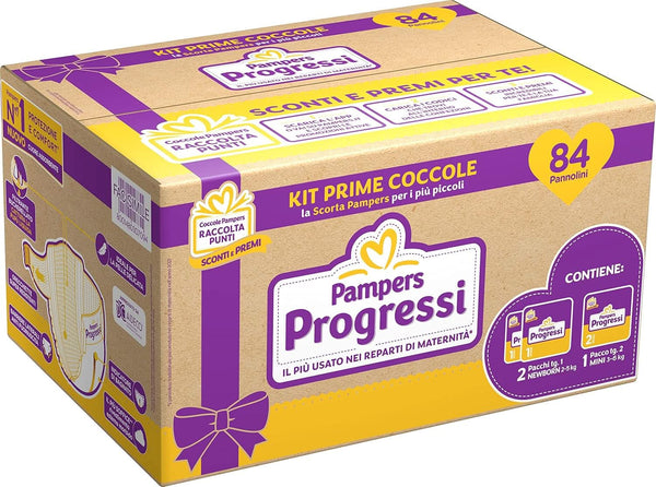 Pampers Progress First Days, 84 de scutece, două pachete mărimea 1 (2-5 kg) și un pachet mărimea 2 (3-6 kg) Mama si Copilul Naty Shop