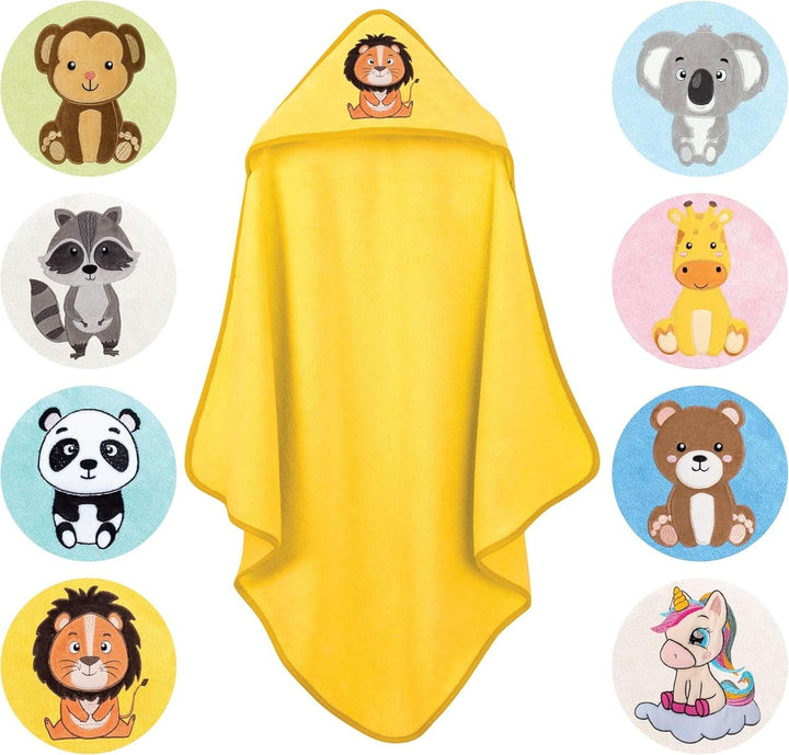 LAYNENBURG Prosop de baie cu glugă Premium Baby, 100% bumbac - Oeko TEX, 80 x 80 cm Mama si Copilul Naty Shop Galben, leu