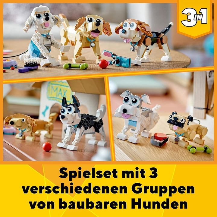 LEGO 31137 Creator 3In1 Set de câini drăguți cu figuri de animale Teckel, Pug, Poodle și multe altele, jucărie pentru copii 7+, cadou pentru iubitorii de câini Seturi de constructie Besuche den LEGO-Store