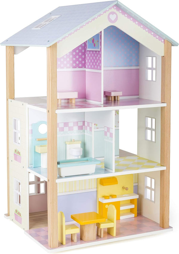 Small Foot 11192 Palat de păpuși din lemn rotativ, cu 3 etaje, inclusiv mobilier de jucărie, multicolor, 37 X 40 X 67 Cm Casute de papusi Naty Shop Titlu implicit