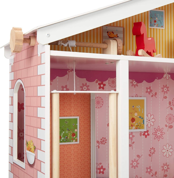 Amazon Basics Casă de păpuși din lemn cu 4 etaje și accesorii de mobilier pentru păpuși de 30,48 cm Casute de papusi Naty Shop