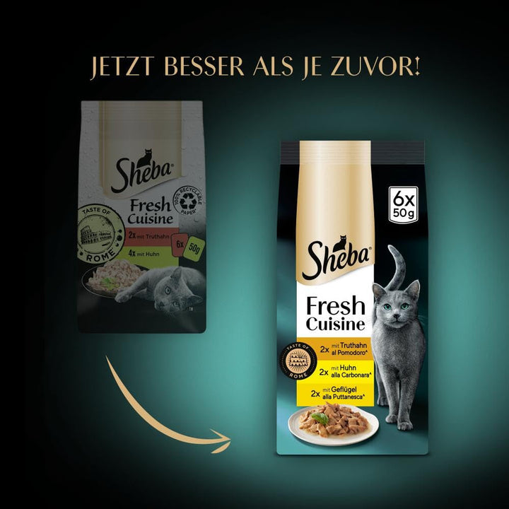 Sheba Portion Bag Wet Cat Food Multipack Fresh Cuisine Taste of Rome With Turkey And Chicken, 6X6X50G - Hrană fină pentru pisici făcută din curcan și pui