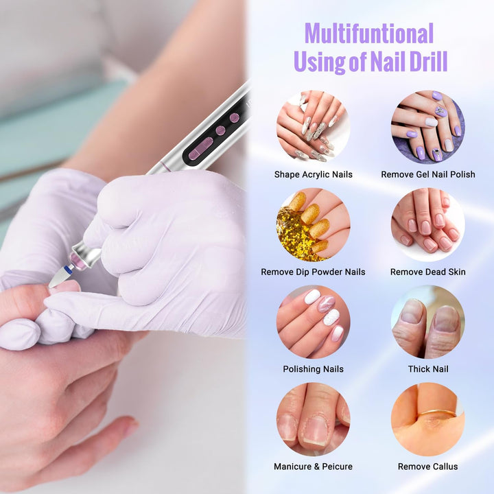 Denabuty Nagelfräser Kabellos, 13 in 1 Fräser Für Gelnägel 35000 U/Min, Elektrische Nagelfeile Professionell Nail Drill, Maniküre Und Pediküre Set Elektrisch Für Semi Permanent, Acrylnägel DN-2402