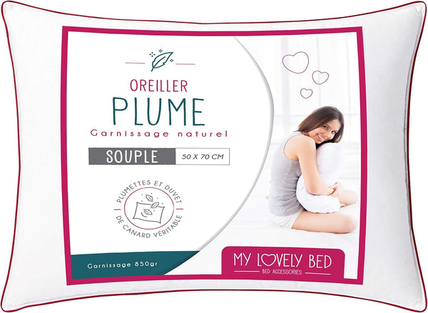 Pernă naturală 50X70 Cm - Umplutură pene și puf - Husă 100% bumbac - Pufoasă și moale - De înaltă calitate - Ultra Comfort - Rectangulară Perne standard Naty Shop 50X70 Cm