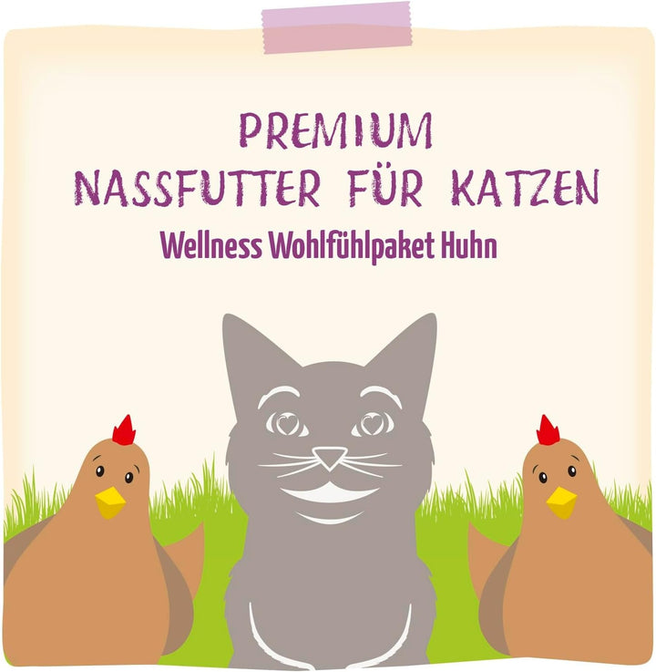 Mjamjam - Hrană umedă premium pentru pisici - Wellness Wellbeing Pack Pui, 12Pack (12 X 125G), fără cereale cu extra carne