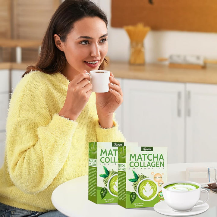 Pachet de 2 băuturi organice cu colagen Matcha 40X3G Proteine Matcha Powder Fără aditivi Sticks Matcha Tea Powder Energieboost Cu cofeină naturală Pentru latte, smoothie-uri și produse de patiserie