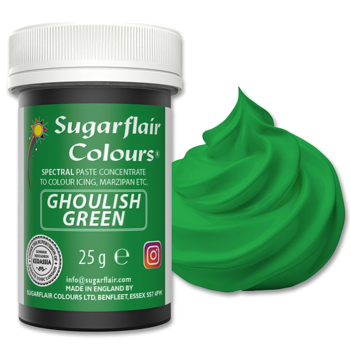 Sugarflair Spectral Eucalyptus Lebensmittelfarbe Paste, Hochkonzentrierte Lebensmittelfarbe Für Buttercreme, Zuckerpaste, Royal Icing, Kuchenmischungen Und Mehr! Lebensmittelfarbstoff - 25G Coloranti Alimentari Naty Shop Ghoulish Green