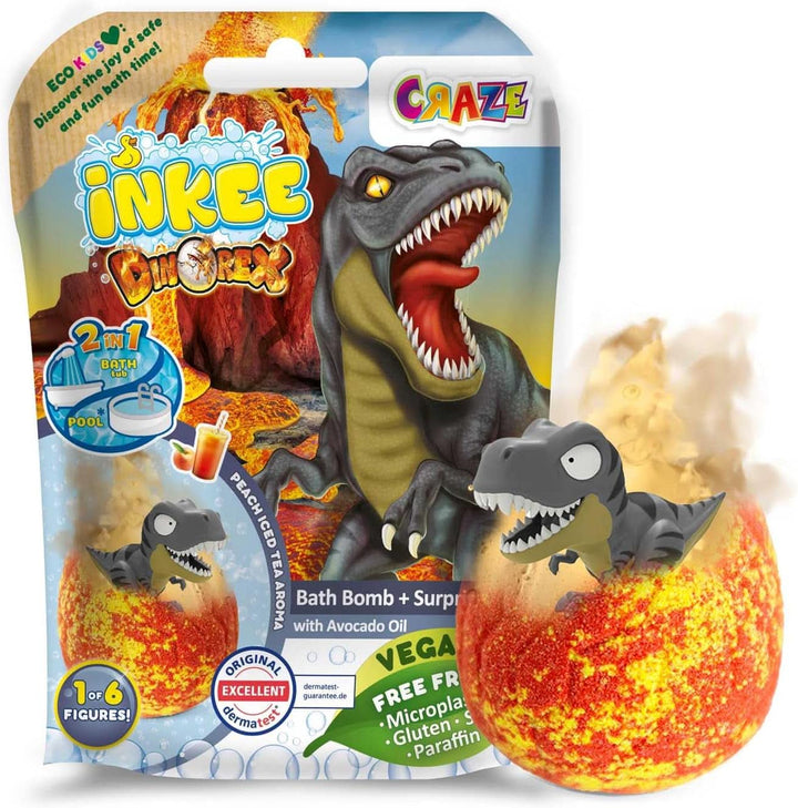 INKEE SURPRISE DINO, bombă de baie în formă de oucu figuri de dinozaur si surprize, 100 grame Duș și baie Naty Shop