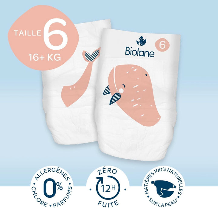 BIOLANE - Pantaloni scutece - Marimea 6 (16 + kg) - Fara scurgeri timp de 12 ore - Pachet 1 luna - 108 scutece - Ecologic Mama si Copilul Naty Shop