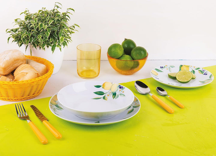 Serviciu de masă Excelsa Lemon, 18 piese, porțelan, Bianco/Limoni Seturi vesela masa Naty Shop