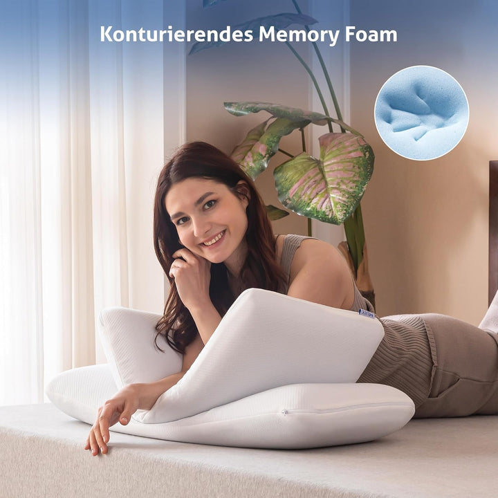 MLILY Pillow Essence 75X35 Cm Memory Foam Pillow, pernă ergonomică moale pentru susținerea gâtului cu spumă vâscoelastică albastră, ventilație respirabilă, capac lavabil, 35X75 Cm Perne standard Naty Shop